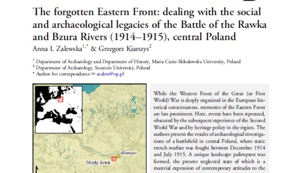 Kiarszys, Zalewska, The forgotten Eastern Front: dealing with the social and archaeological legacies of the Battle of the Rawka and Bzura Rivers (1914–1915), central Poland