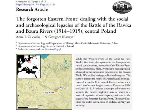 Kiarszys, Zalewska, The forgotten Eastern Front: dealing with the social and archaeological legacies of the Battle of the Rawka and Bzura Rivers (1914–1915), central Poland