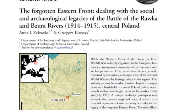 Kiarszys, Zalewska, The forgotten Eastern Front: dealing with the social and archaeological legacies of the Battle of the Rawka and Bzura Rivers (1914–1915), central Poland